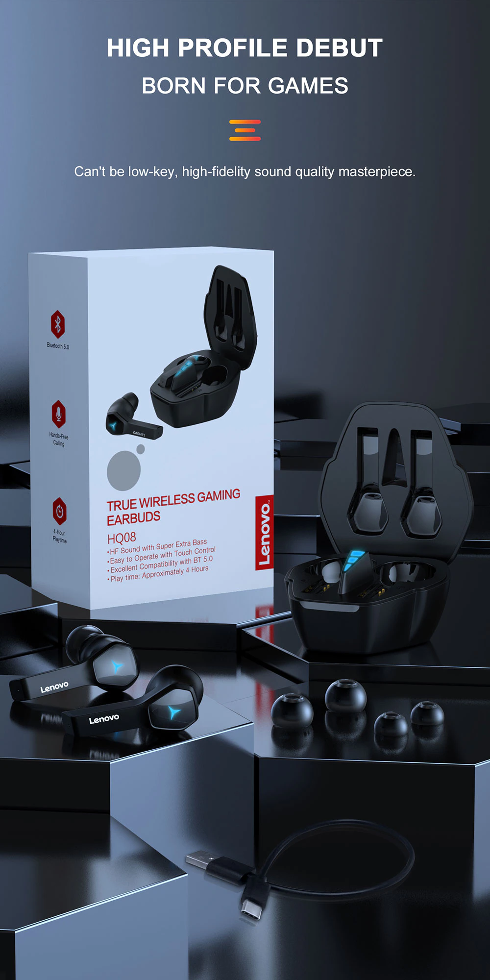 ایرباد بلوتوث کیمینگ لنوو Lenovo HQ08 Gaming Wireless Bluetooth Earbuds