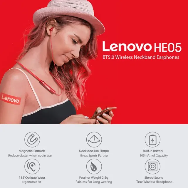 هدفون بلوتوث لنوو Lenovo HE05 Wireless Headphone