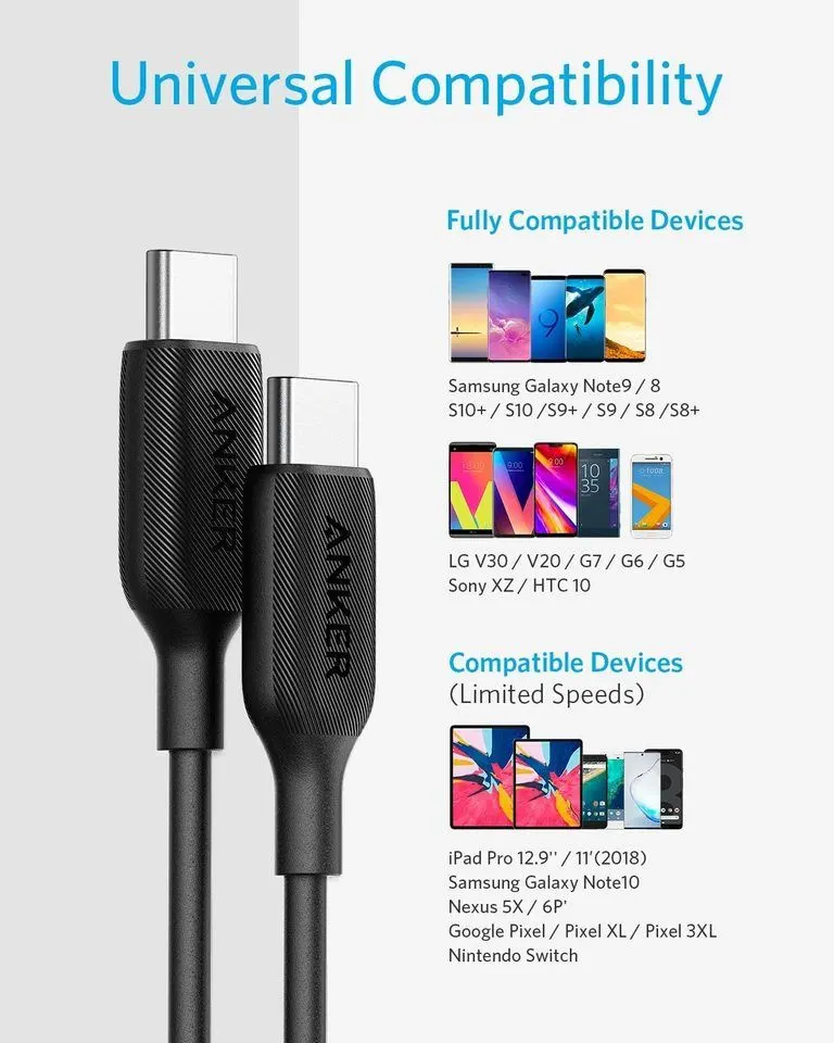 کابل USB-C به USB-C انکر 0.9 متر مدل Anker Powerline III 0.9m USB-C to USB-C 60W Cable (A8852)