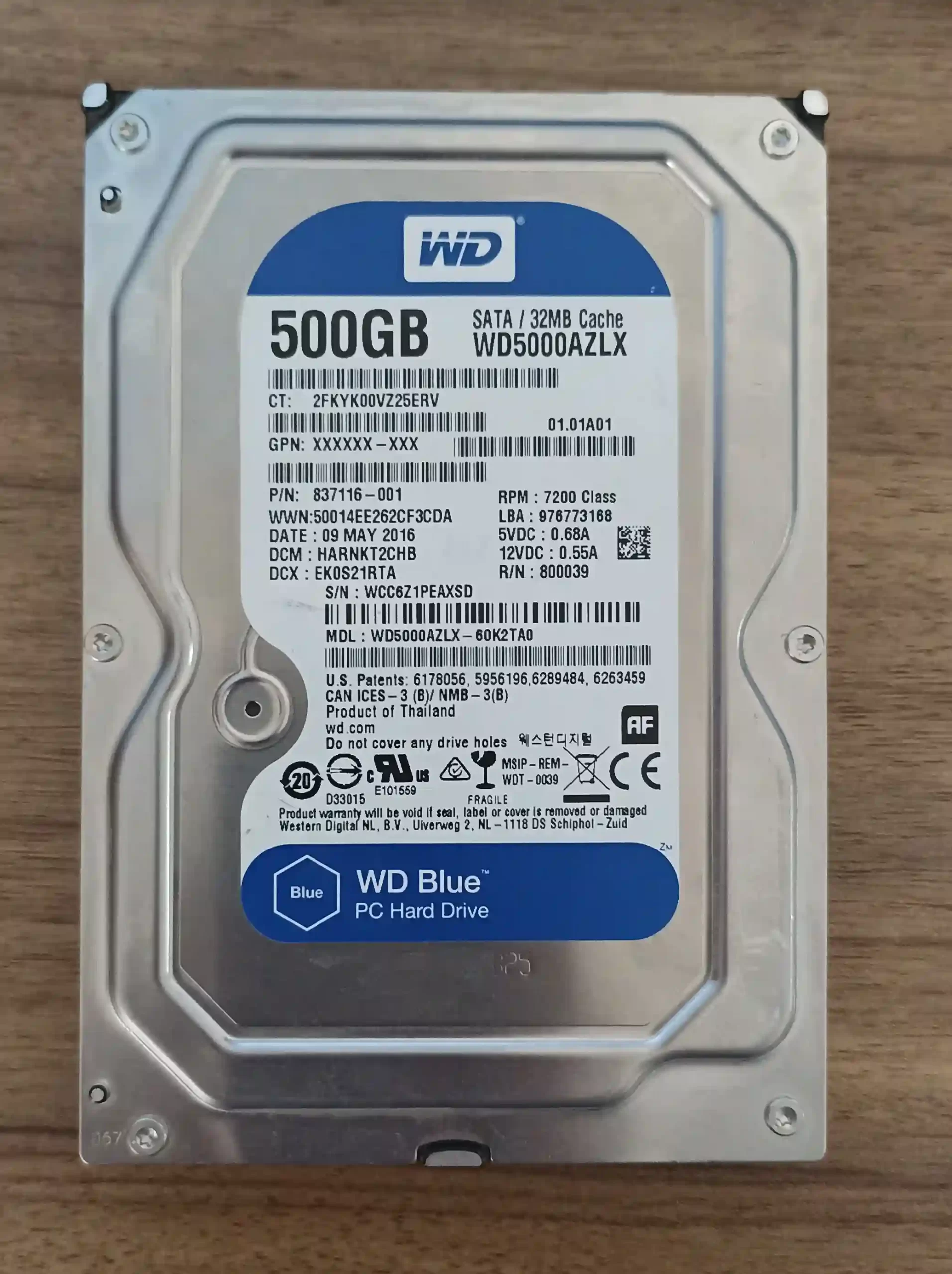 هارد وسترن دیجیتال آبی 500 گیگابایت WD Blue WD5000AZLX 500GB HDD