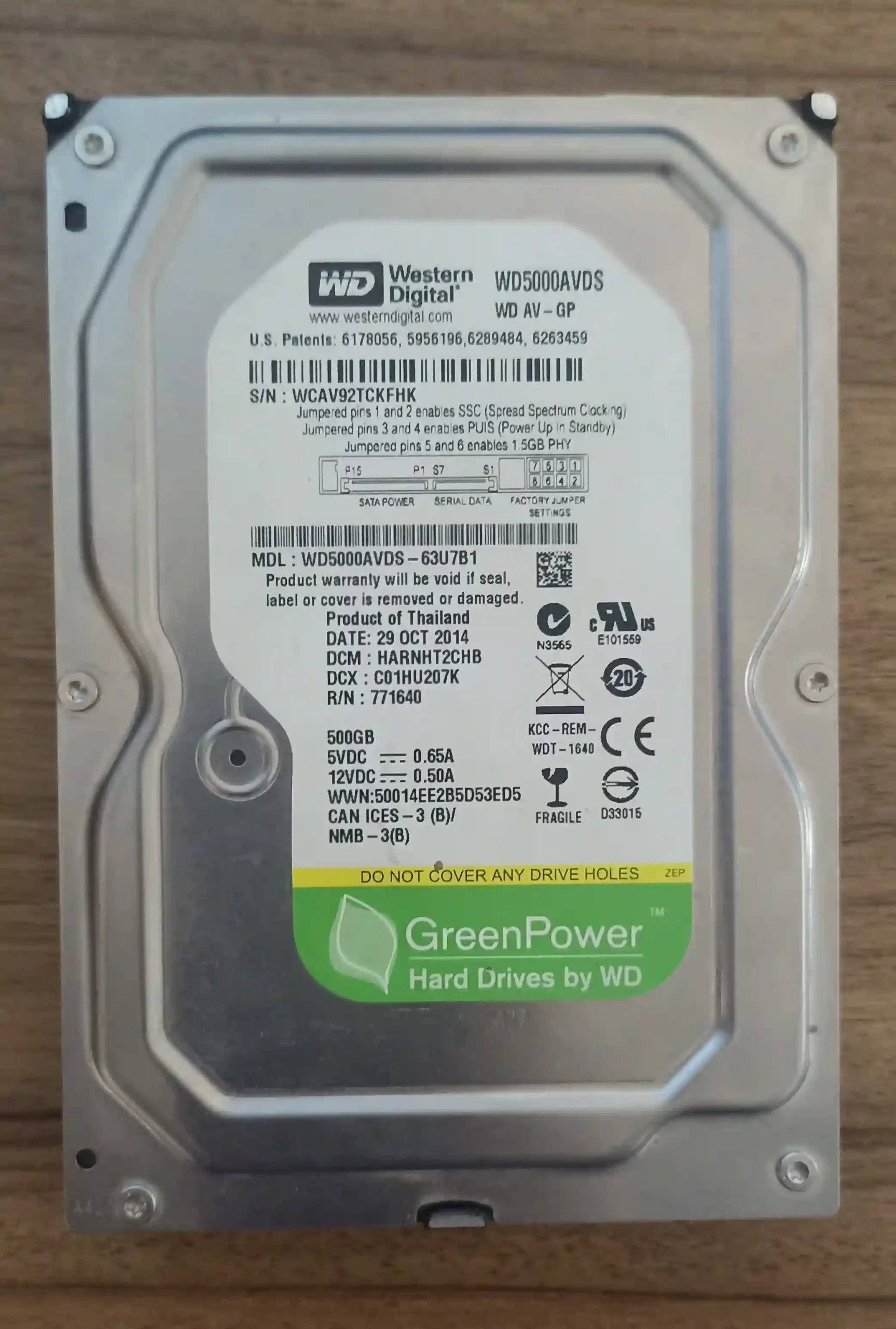 هارد وسترن دیجیتال سبز 500 گیگابایت WD Green WD5000AVDS 500GB HDD